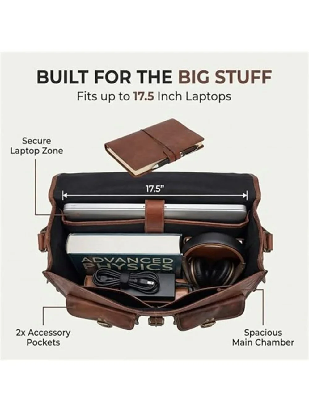 Men's Leather Messenger Bag 18 Inch Laptop Crossbody Handmade Leather Vintage